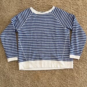 L-RL Lauren Active Blue White Striped Sweater Knit Sweatshirt, Women's sz L